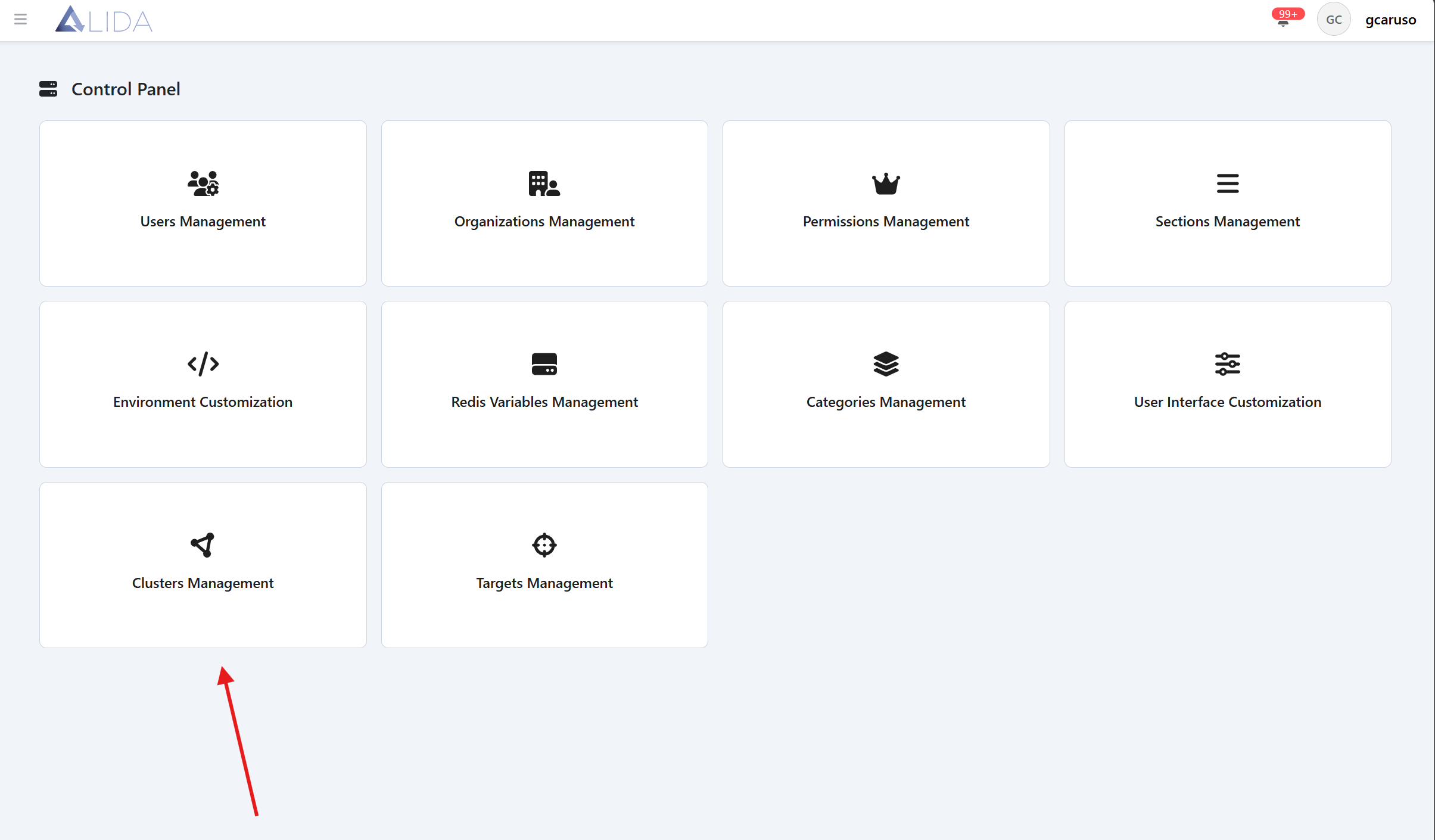 control-panel-page-with-clusters-highlighted