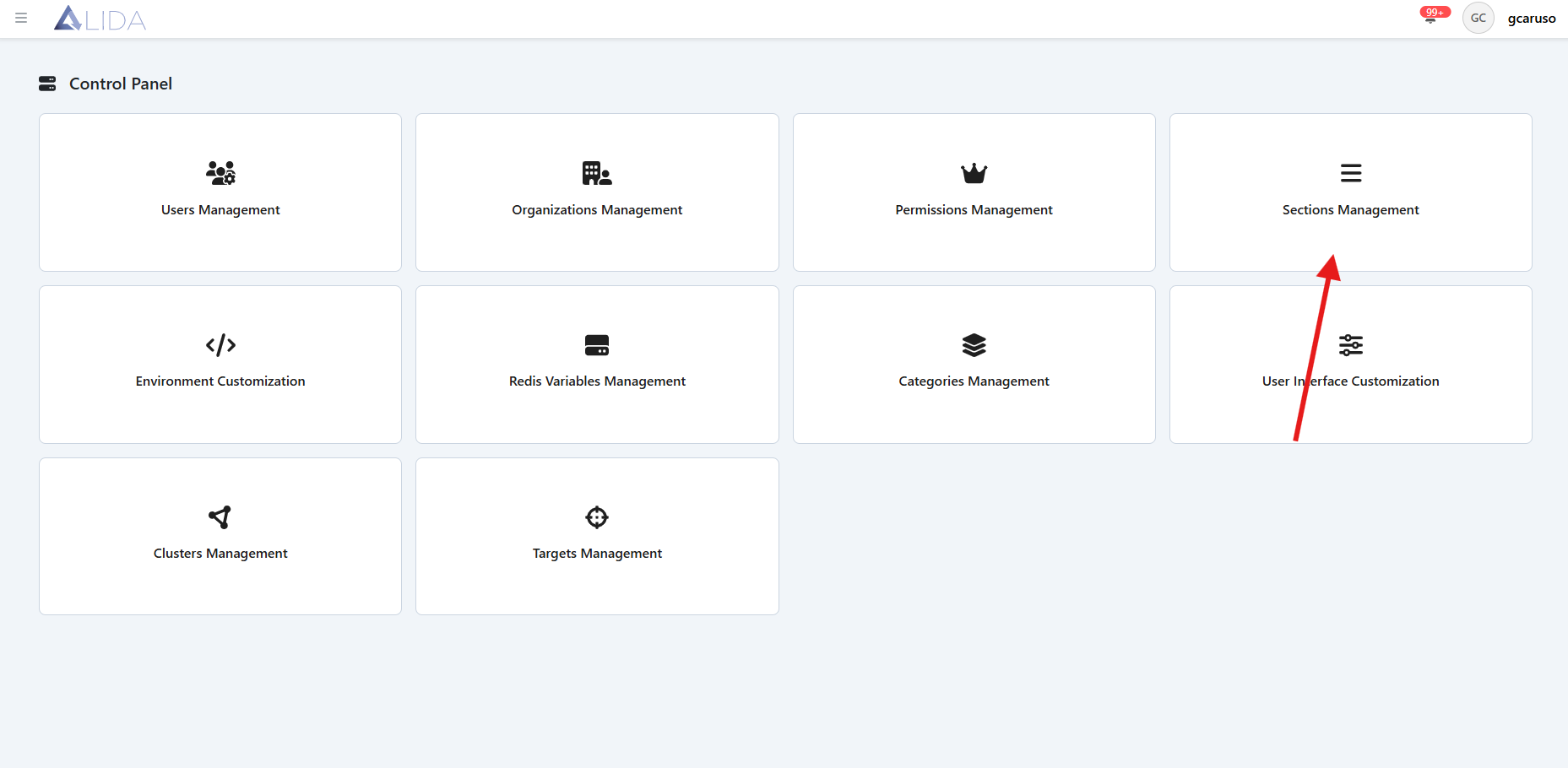 control-panel-page-with-sections-highlighted