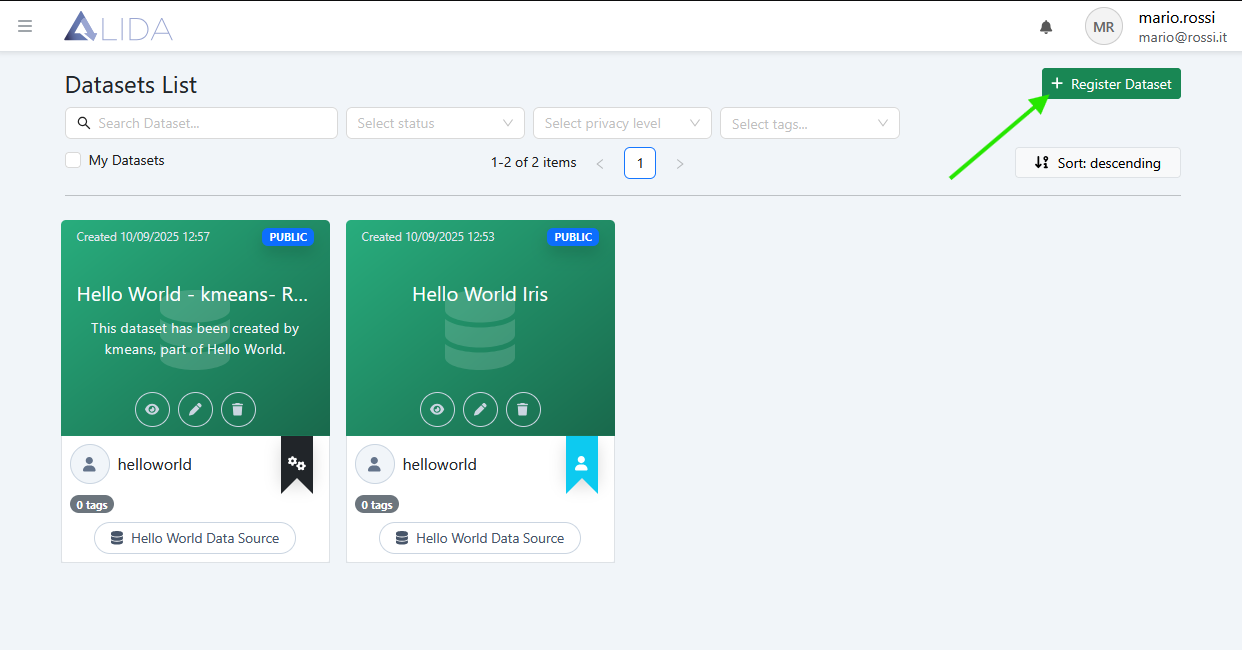 datasets page