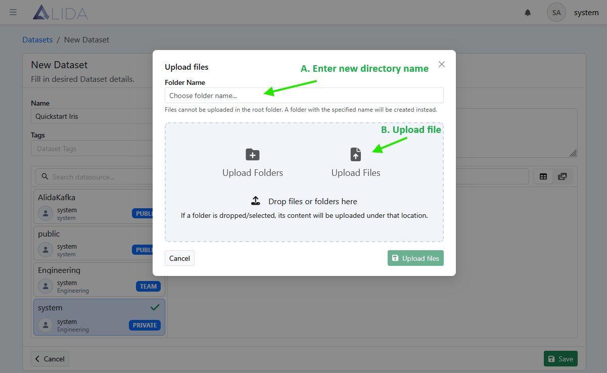 upload dataset dialog